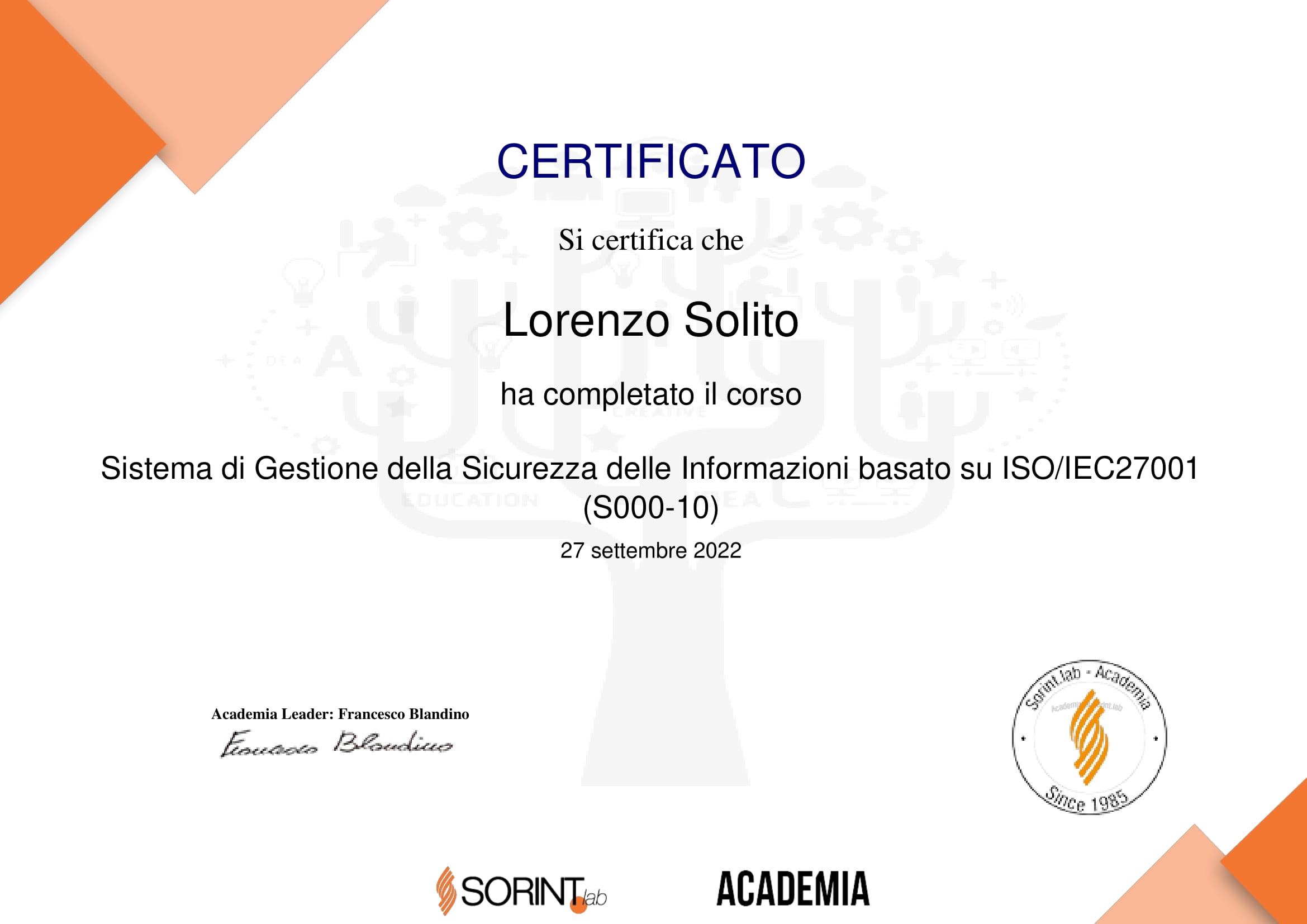 Information Security Management System based on ISO/IEC27001 (S000-10)